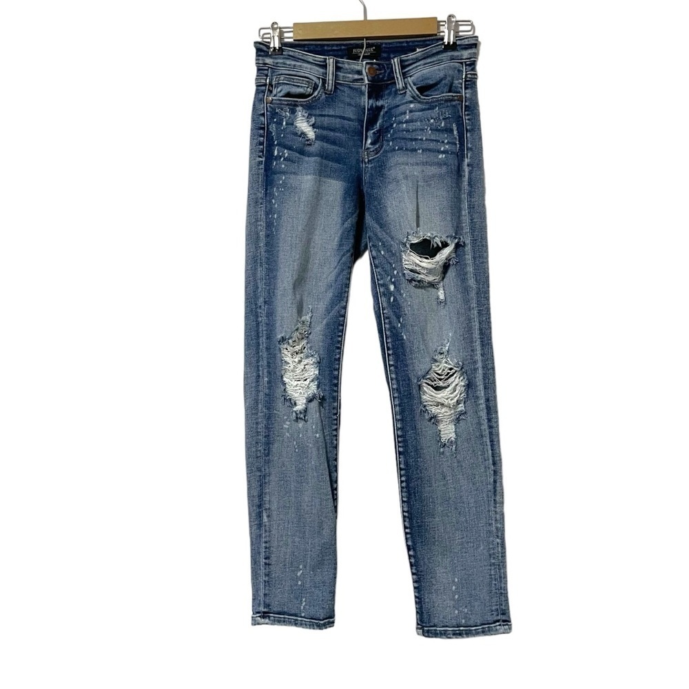 Judy Blue Boyfriend Fit Distressed Splattered Wash Jeans Size 3